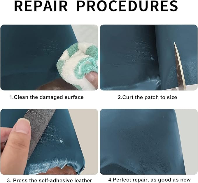 Leather Repair Patch, Self Adhesive Leather Repair, Large Vinyl Patch Tape for Couches, Furniture, Car Seats, Cabinets, Wall, Handbags （Blue, 3.5X79 Inch）