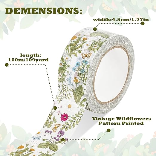 JarThenaAMCS 109 Yard Wildflower Packing Tape Spring Vintage Floral Decorative Sticky Gift Wrapping Tape Shipping Tapes for DIY Crafts Small Business Sealing Boxes Mail Boxes