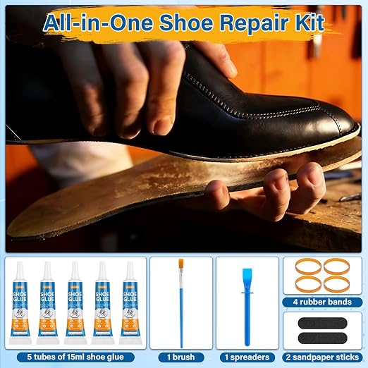 Shoe Glue | 5 x 15 ML Tube Clear Adhesive Glue Shoe Care Kit Repairs Soles, Heels, Patches Small Holes | Instant Bond, Dries Within 24 Hrs, Waterproof | Works on Leather, Rubber, Vinyl, Canvas