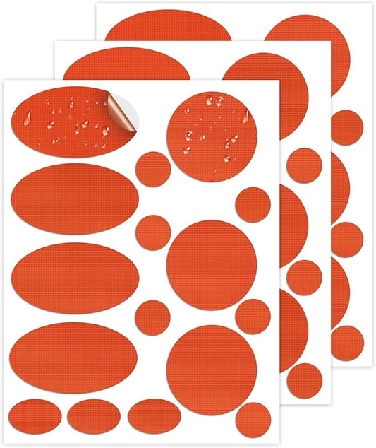 Waterproof Self-Adhesive Nylon Fabric Repair Tape - Tent Repair Kit,48pcs Fabric Patches for Tent, Jacket, Clothes, Puffer Down Jacket,Sleeping Bag, Outdoor Gear Tenacious Repairs Tape, Orange