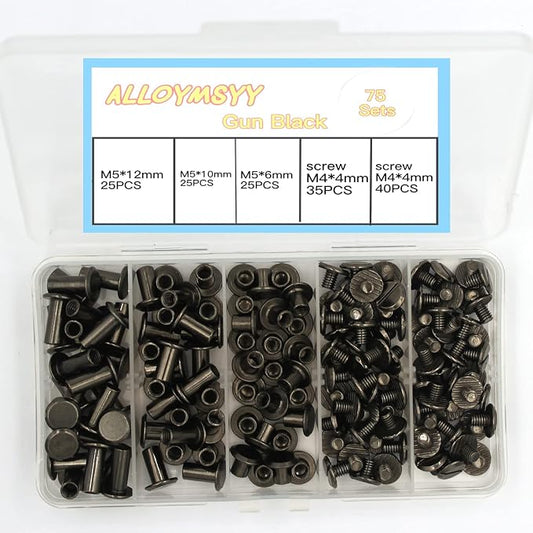 75 Sets Chicago Black Round Head Rivets Binding Screws Screws 6/10/12 3 Sizes for Leather Craft Decoration/Books/Leather, Bags, Apparel Rivets