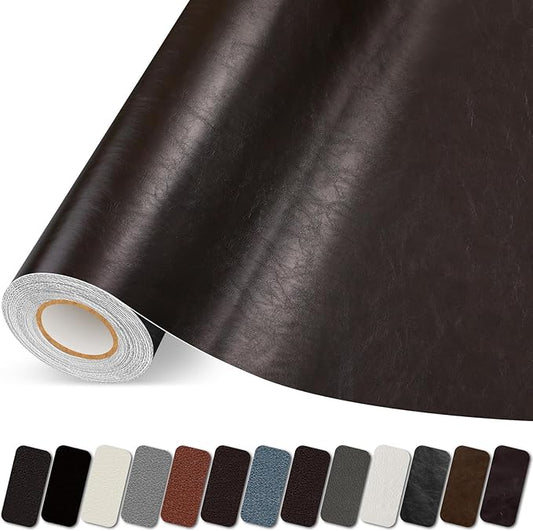 Leather Repair Patch, 17X158 Inch Self Adhesive Leather Repair Tape, Large Vinyl Patch Kit for Couches, Sofa, Furniture, Car Seats, Office Chairs, Cabinets, Handbags（Dark Brown, 17X158 Inch）