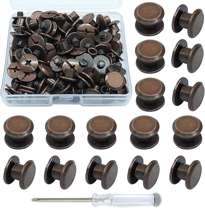 60 Sets Red Bronze Chicago Screws, M5*4mm Leather Rivets Screw Rivets Buttons DIY Leather Trim Craft Bookbinding for Decorate Repair Belt Bag Shoes Purse