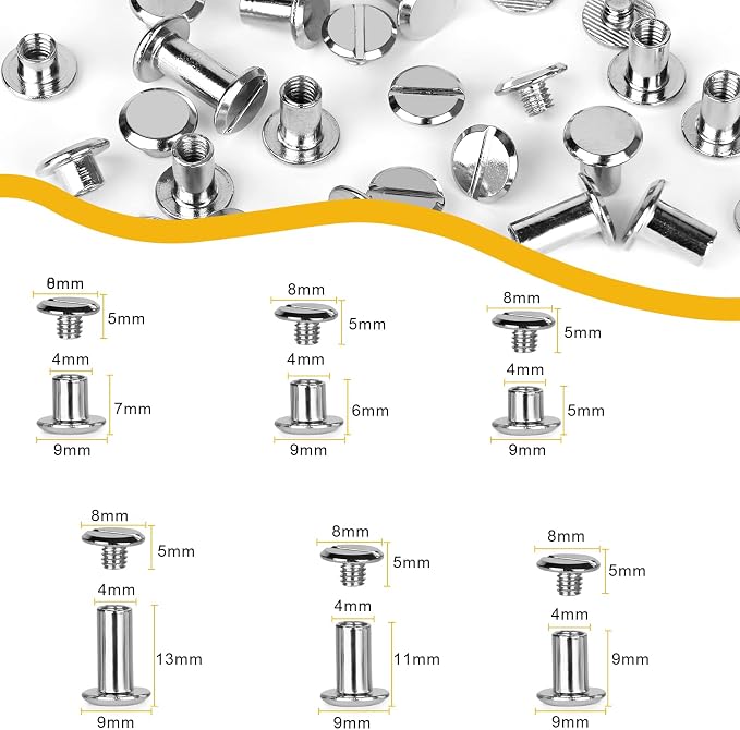 120sets Chicago Screws Kit, 6 Sizes Screw Rivets Silver Chicago Binding Screws for DIY Repair Leather Craft Belt Bag Shoes Purse Bookbinding (M5*4,5,6,8,10,12) (Silver)