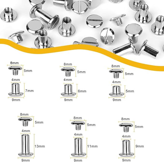 120sets Chicago Screws Kit, 6 Sizes Screw Rivets Silver Chicago Binding Screws for DIY Repair Leather Craft Belt Bag Shoes Purse Bookbinding (M5*4,5,6,8,10,12) (Silver)