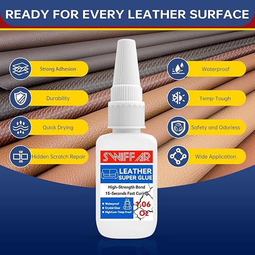 Leather Glue, Strong Leather Glue Repair, Heavy Duty Adhesive for Purses, Car Seat, Shoes, Suede, Sofa, Furniture, Leathercraft, Upholstery, Waterproof Contact Cement, Quick Drying and Clear