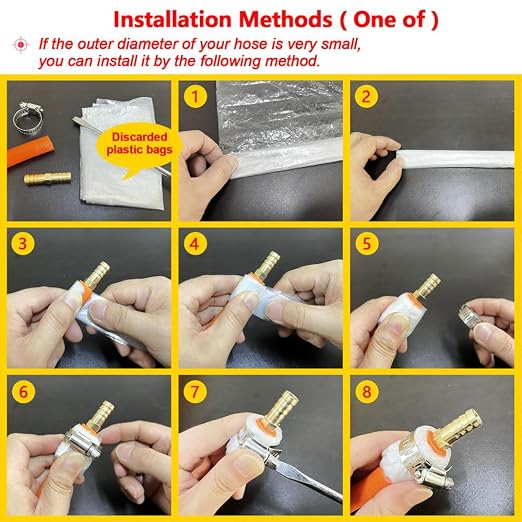 Da by 3 pcs 1/4"(6mm) Brass Barb Splicer Mender Hose Barb Fitting with 6 pcs Stainless Steel Pipe Clamps for Water/Fuel/Air