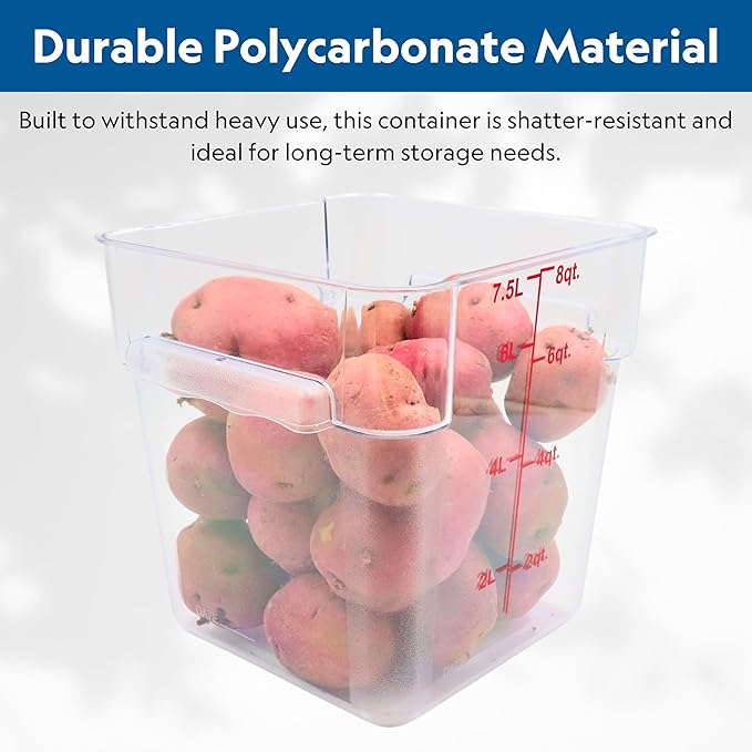 FSE Square Food Container, 8 Quart, Polycarbonate, Reusable, Clear, NSF, (LID SOLD SEPARATELY)