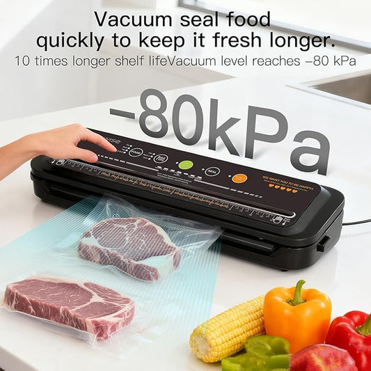 Updated Vacuum Sealer Machine，MEGAWISE Food Sealer w/Starter Kit (Black)
