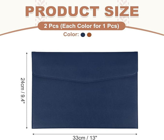 PATIKIL 2Pcs PU Leather A4 File Folder, Document Holder Envelope Waterproof Napa Texture Filing Organizer Portfolio Folder Case with Magnetic Snap Closure for Home Office, Navy Blue, Brown