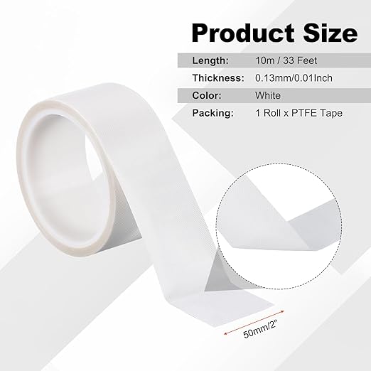 PATIKIL Heat Resistant Tape, 2 Inch x 33 Feet High Temperature Tape PTFE Adhesive High Heat Tape Waterproof for Vacuum Sealer Machine Insulation Protection, White, 0.13mm Thick