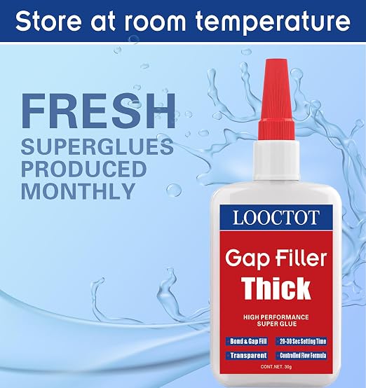 LOOCTOT 60g(2.12 oz) Gap Filler Thick Super Glue Premium Adhesive,CA Glue for Woodworking, Woodturning, Hobby Models, Glass, Plastic, Rubber, Metal.Quick-Dry Waterproof Clear