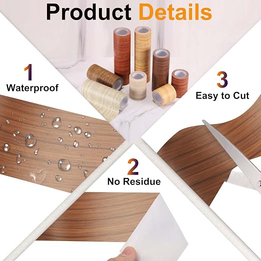 PATIKIL Wood Grain Tape 2" x 32 ft, Self-Adhesive Wood Texture Repair Tape Realistic Wooden Effect Patch for Furniture Cabinets Floor Walls, Brown