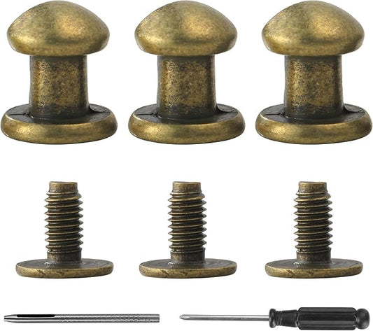 YORANYO 30 Sets 8MM Round Head Button Stud for Leather Chicago Screws Spikes and Stud Leather Rivets Screws Button Rivets for Repair and Decorate Clothing Shoes Belts Bags Dog Collars (Bronze)