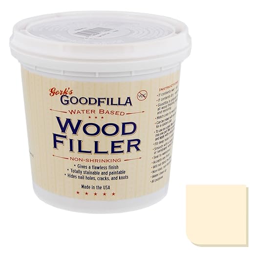 Goodfilla Ash,1 Quart (3.5lbs) Wood and Grain Filler, Stainable, Tintable, Sandable, Zero Waste, Non-Toxic, USA Made