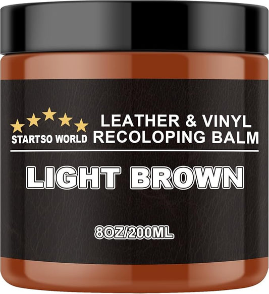 STARTSO WORLD Light Brown Leather Recoloring Balm, Leather Repair Kit for Furniture, Couches & Car Seats, Leather Paint, Leather Color Restorer, Leather Scratch Remover