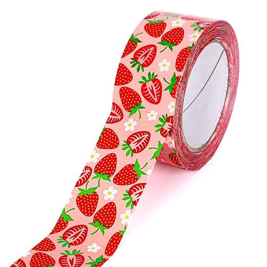 Whaline Strawberry Packing Tape Cute Strawberry Fruits Pattern Tape Waterproof Shipping Tape for Small Business DIY Crafts Box Carton Decor