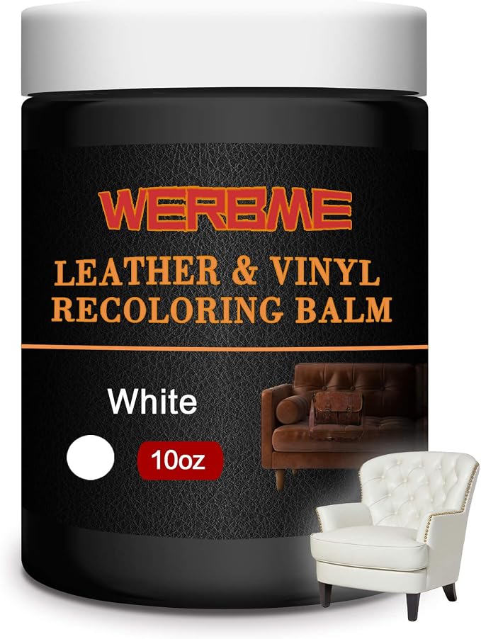 Leather Recoloring Balm & Color Restorer - 10 OZ, White | Restore Faded Leather Color, Cover Scratches & Scuffs. Easy DIY Application for Furniture, Sofa, Car Seats, Bags & Shoes
