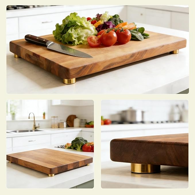 Solid Brass Cutting Board Feet, 4 Pcs with Non-Slip Pads & Screws – for Secure Grip and Surface Protection on Butcher Block, Kitchen Island, Table, Cabinet (0.8X0.31 in)