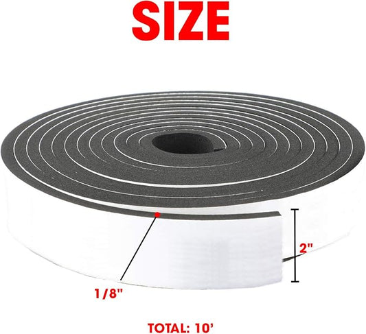 Neoprene Foam Strip Roll By Dualplex, 2" Wide x 10' Long x 1/16" Thick, Weather Seal High Density Stripping with Adhesive Backing – Weather Strip Roll Insulation Foam Strips