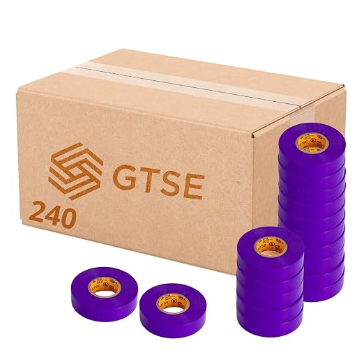 GTSE Purple Electrical Tape, 240 Rolls Bulk Box – Waterproof, Industrial Grade Vinyl, 3/4 in x 66ft– Strong Self-Adhesive PVC Electric Tape for Wire Insulation, 7 Mil, 600V – UL/CSA Listed