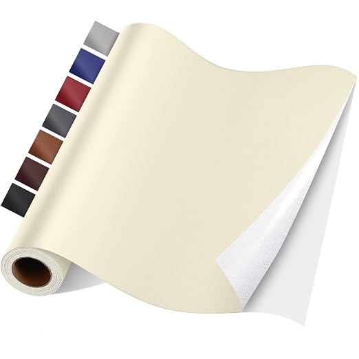 Self Adhesive Leather Repair Patch Kit, 17 in x 79 in Large Vinyl Leather Repair Tape for Furniture, Car Seat, Couch, Sofa, Chair Smooth Beige White