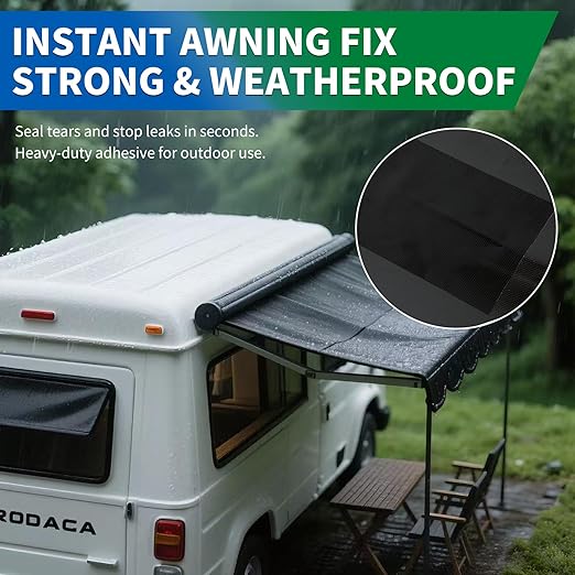 YONGJIN RV Awning Repair Tape, Heavy Duty Outdoor Tent Repair Tape and Tarp Tape, Waterproof Tarp Patch Kit for Camper, Boat Covers, Leather, Canvas, Rubber, Plastic, Heat Resistant (2 inch)