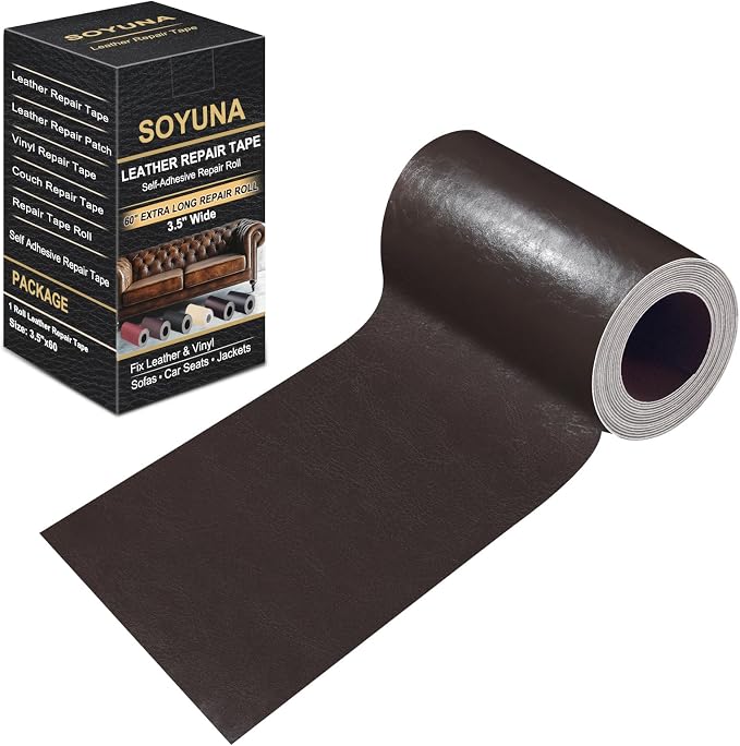 Self Adhesive Leather Repair Patch, Leather Patches for Furniture, Leather Repair Tape for Couch Sofa Car Seat Chair Furniture Repair, Leather Repair Kit (Dark Brown-Glossy Smooth, 3.5X60 Inch)