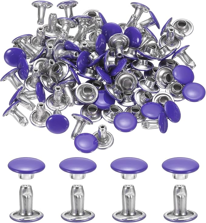 uxcell 120Set Leather Rivets, 8mm Double Cap Rivet Tubular Metal Studs Repairs Decoration Craft Accessories for Repair Decorate Leather Craft Belt Bag Shoes Purse Belts, Purple