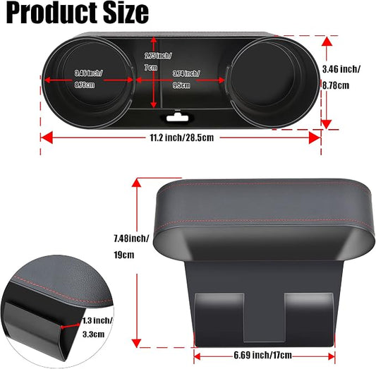 Iokone Coin Side Pocket Console Side Pocket Leather Cover Car Cup Holder Auto Front Seat Organizer Cell Mobile Phone Holder (Slim-Black)