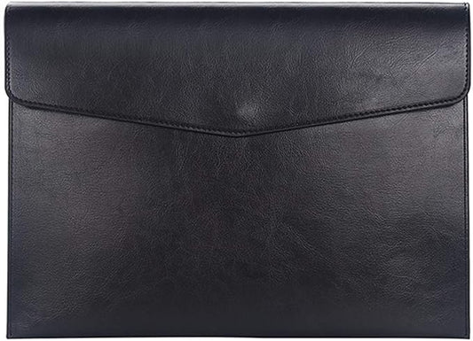PU Leather A4 File Folder Document Holder Envelope Folder Case with Snap Closure for Receipt Contract Black
