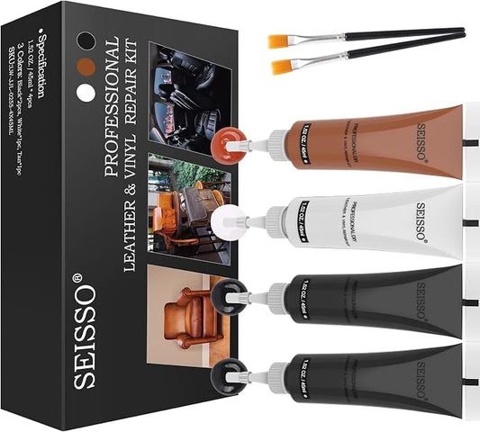 SEISSO Vinyl and Leather Repair Kit for Furniture, Sofa, Jacket, Couches, Car Seats and Purse. Easy Instructions to Match Any Color, Restore Any Material, Bonded, Italian, Pleather, Genuine