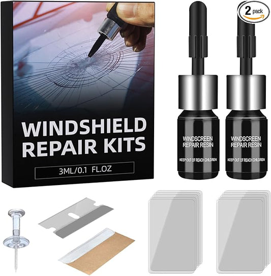 Car Windshield Chip Repair Kit, Windshield Repair Kit Nano Glass Crack Repair, Auto Glass Crack Chip Quick Fix Tools, Bulls-Eye and Star-Shaped Crack,2 Bottles