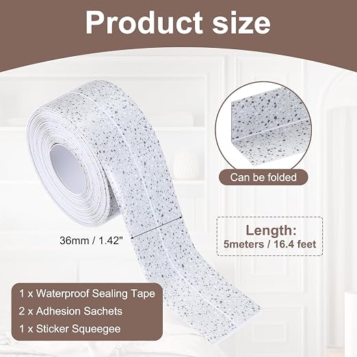 uxcell Caulk Tape Waterproof, 1.42 Inch x 16.4 ft Self-Adhesive Sealant Sealing Strip Caulking Sealant Tape PVC with Tool for Kitchen Sink Toilet Bathroom Bathtub Floor, Ink White