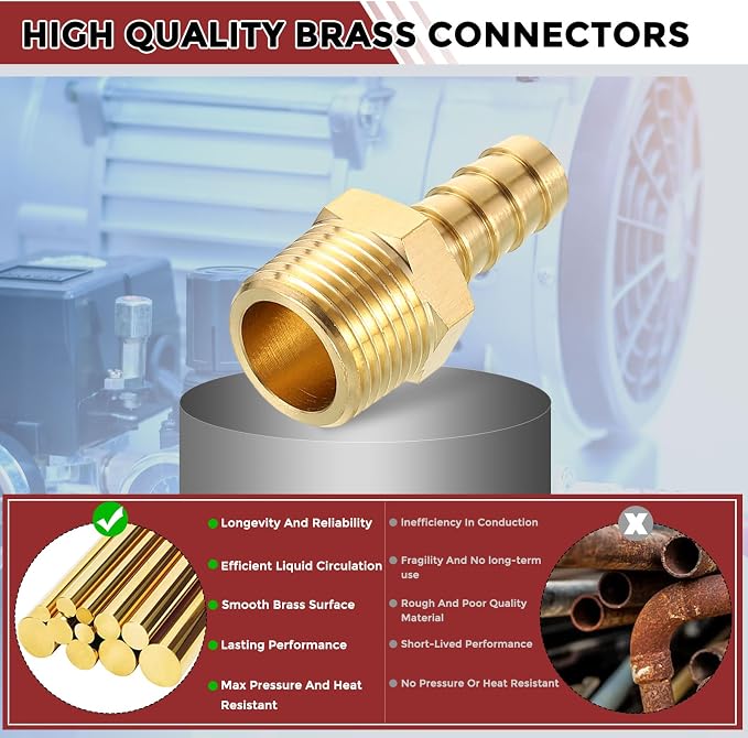 Pack of 1 Brass Hose Barb Fittings 3/8" Hose Barb to 3/8" NPT Male Fittings