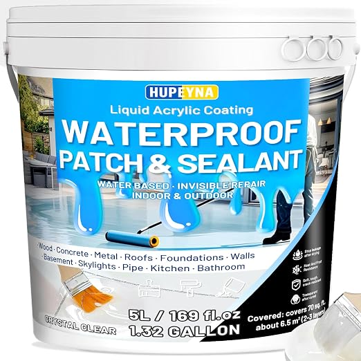 Hupeyna Liquid Waterproof Sealant, Transparent Waterproof Coating Repairing Anti-Leakage Agent, Invisible Water Proof Glue Indoor and Outdoor Water-Based Waterproofing Adhesive 5L