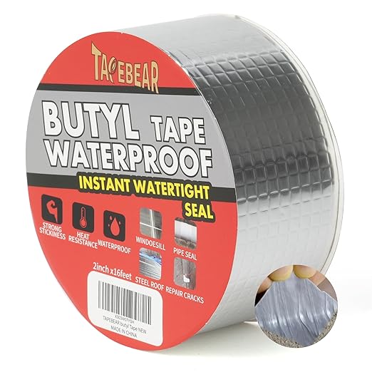 TAPEBEAR Butyl Tape Waterproof Sealing Tape 2inch x16feet, Upgraded Aluminum Foil Tape Heavy Duty for RV Repair, Awning, Window, Glass & EDPM Roof Leak Patching, Boat and Pipe Sealing, Silver