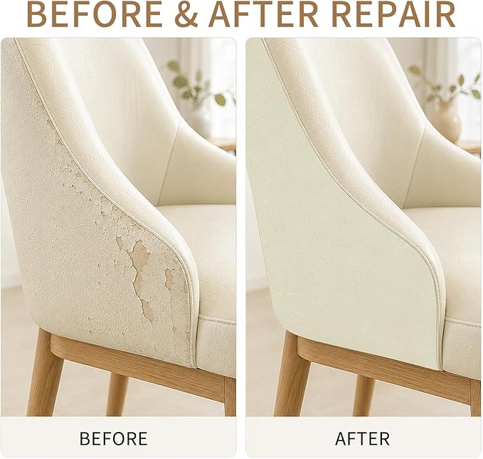 Leather Repair Patch for Couches Self-Adhesive Leather Repair Tape kit for Furniture Sofa Vinyl Car Seats Couch Chairs Shoes Down Jackets (Beige, 3.9X79 inch)