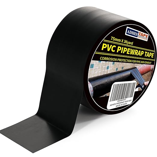 ADHES Corrosion Protection Pipe Tape, PVC Weatherproof Wrap Duct Tape for Drain Pipe, Metal & Electrical Piping, Outdoor, Underground Pipe, 3 Inch X 36 Yds, Black