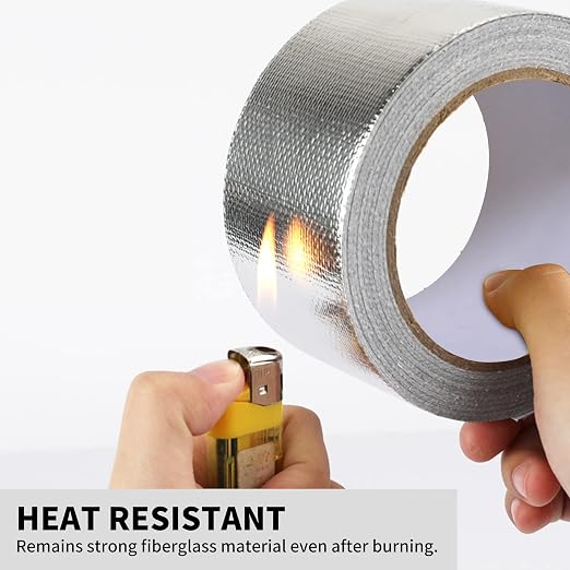 TAPEBEAR Heat Shield Tape Aluminized Fiberglass Cool Tape 1inch x 65Yards, Self-Adhesive Reflective Thermal Barrier Tape Heat Resistant for Air Dryer Vent, HVAC, Heating Unit, Auto, Pipe, 196Ft
