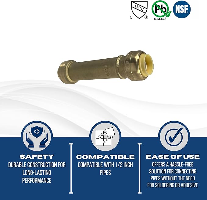 2 Pcs. XFITTING 1/2" Push Fit Slip/Repair Coupling, 1/2" Push to Connect Slip Coupling