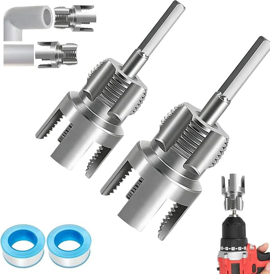 PVC Pipe Threader 2Pcs 1/2" 3/4" - Internal & External Threading Tool Set for Drill（Mix 1/2 + 3/4)