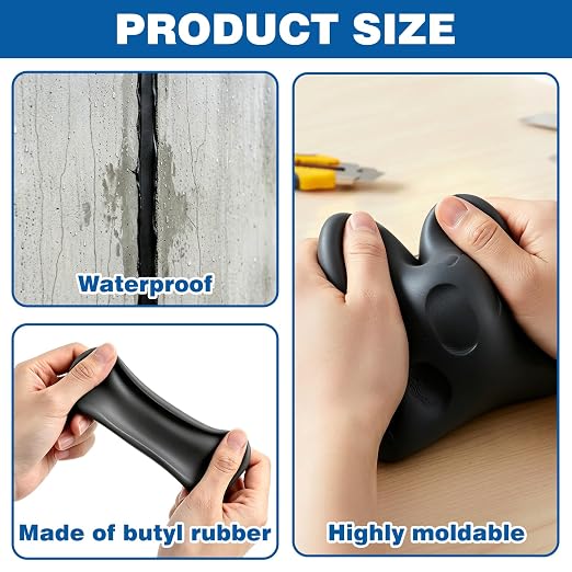 U0U Black Moldable Silicone Putty,5mm Waterproof Multi Purpose Butyl Seal Putty Tape,Plumbers Duct Seal Putty for Sink Drain Gap Wall Repair