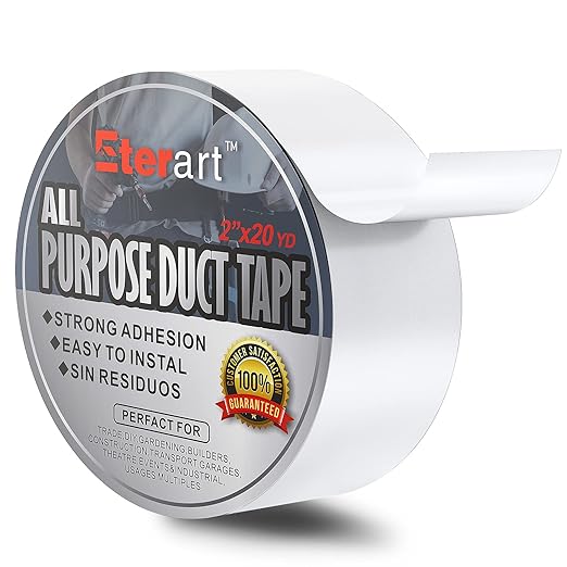 ETERART Heavy Duty White Duct Tape, Tear by Hand & Residue-Free Industrial Strength Adhesive, Waterproof Multi-Purpose Tape for Moving, Outdoor Repair and Home DIY, 2 Inch x 20 Yards