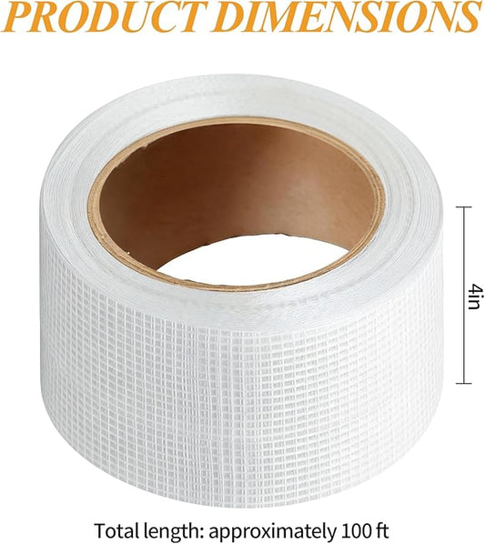 Drywall Joint Tape, 4 Inch x 100 Ft Self Adhesive Drywall Tape, Wall Patch Repair Roll, Fiberglass Mesh Tape for Drywall Repair, Wall Cracks and Ceiling Gaps