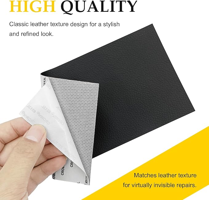 2PCS Self Adhesive PU Leather Repair Patch for Car Seat Furniture and Upholstery Strong Adhesive Easy-to-Use Leather Repair Tape for Tears(Black)