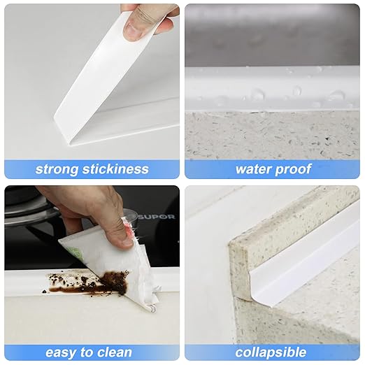 SENKEI Caulk Tape 3 Rolls 1.5in x 10.5ft Shower Door Bottom Seal, White Caulking Strip for Waterproof Trim in Toilet, tub, Kitchen & Walls, Kitchen Sink Splash Guard, Home Improvement caulking Tool