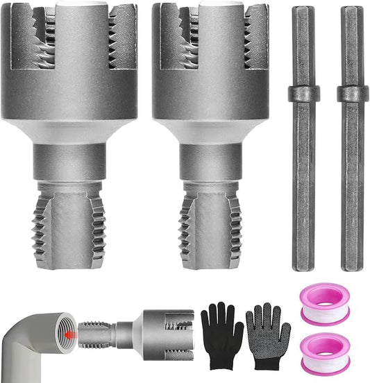 PVC Pipe Threader Kit, 1/2" and 3/4" Internal External Threading Tool with Seal Tape, Electric Drill Compatible for Plastic Pipe Plumbing Repair and Maintenance