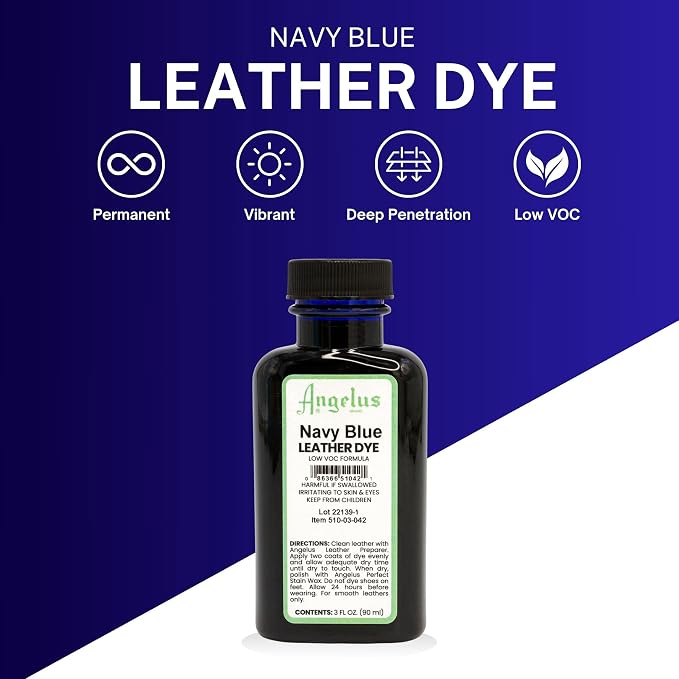 Angelus Leather Dye - Flexible Leather Dye for Shoes, Boots, Bags, Crafts, Furniture, & More 3oz, Dauber Included (Navy Blue)