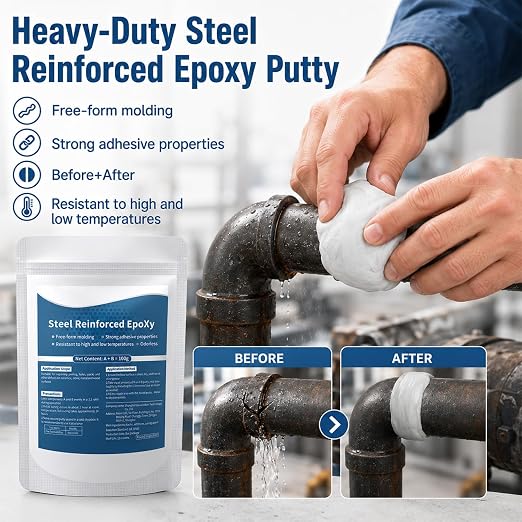 Steel Reinforced Epoxy Putty,Strong Clay Iron Adhesive,Waterproof 2-Part Repair Clay,High Strength Epoxy Clay,Multi-Purpose Filler Putty for Cracks Holes Pipes, Drillable Sandable Paintable (2PCS)